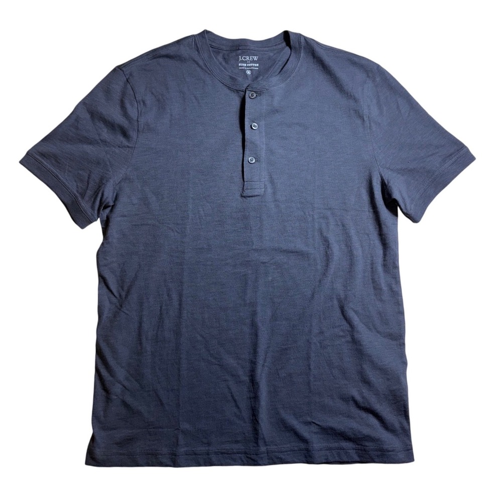 J.Crew Mens Slub Cotton Short Sleeve Henley Shirt Grey Blue Size M-2089